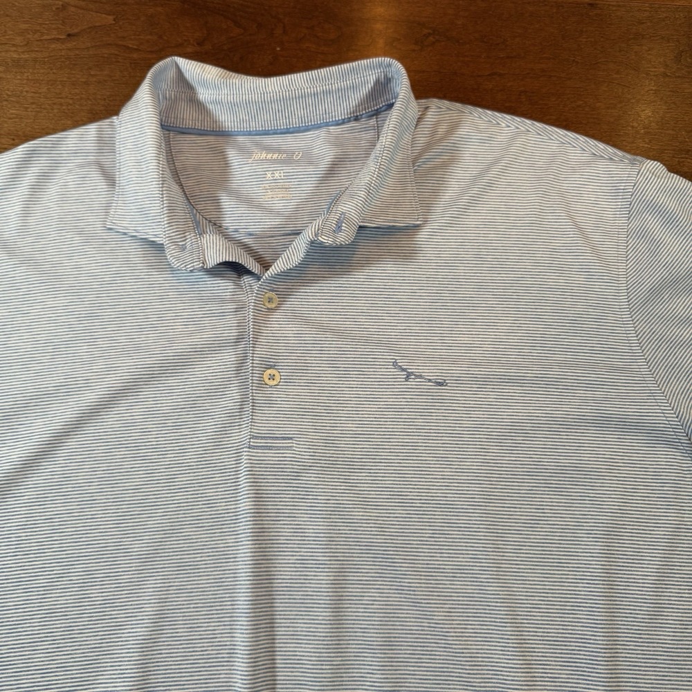Johnnie-O Polo Shirt Mens XXL Blue Striped Performance Short Sleeve Prep Golf
